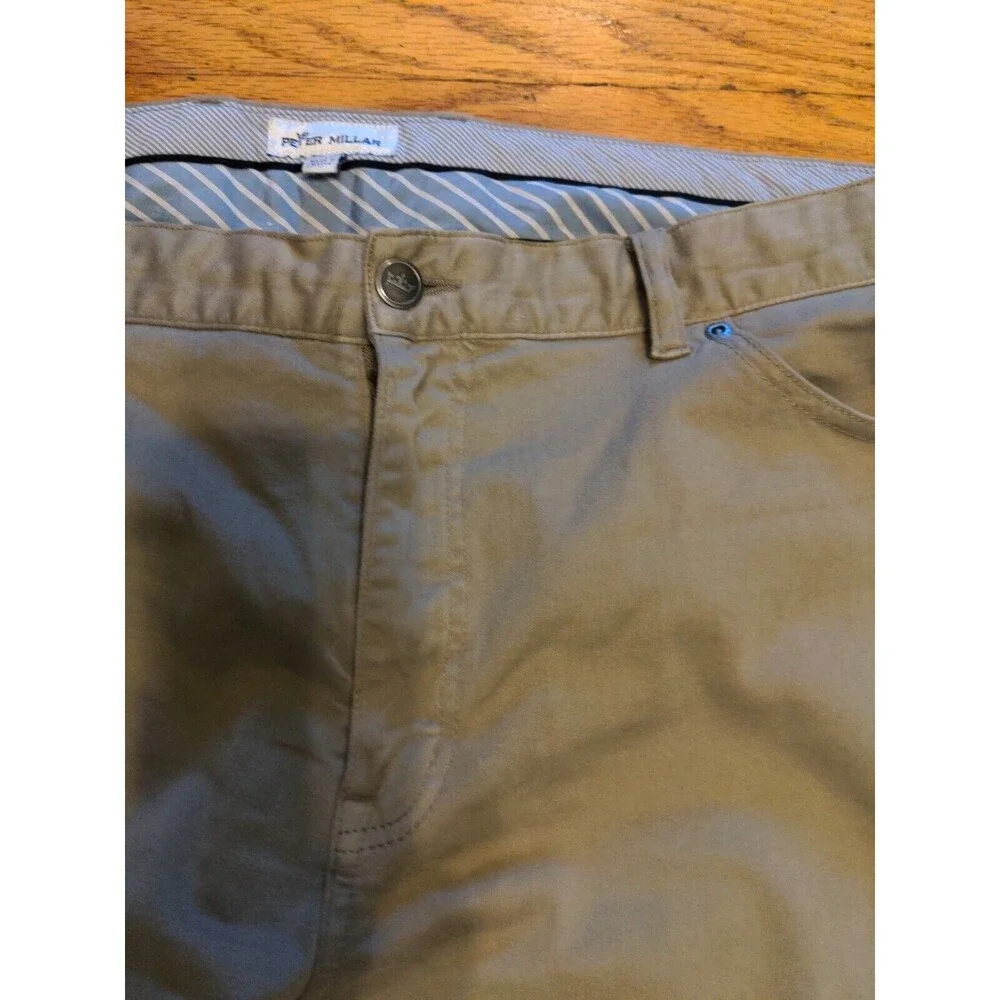 Peter Millar Men's 40 x 29 Ultimate Sateen Khaki Zip Pocket Golf Pants Crown EUC